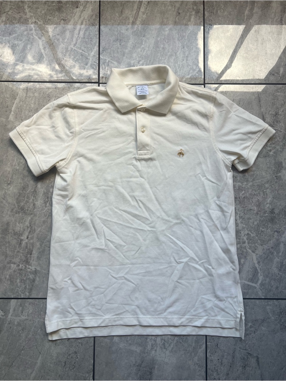 Brooks Brothers Men Heather Beige Pique GoldenFleece Logo Slim PerformancePolo M